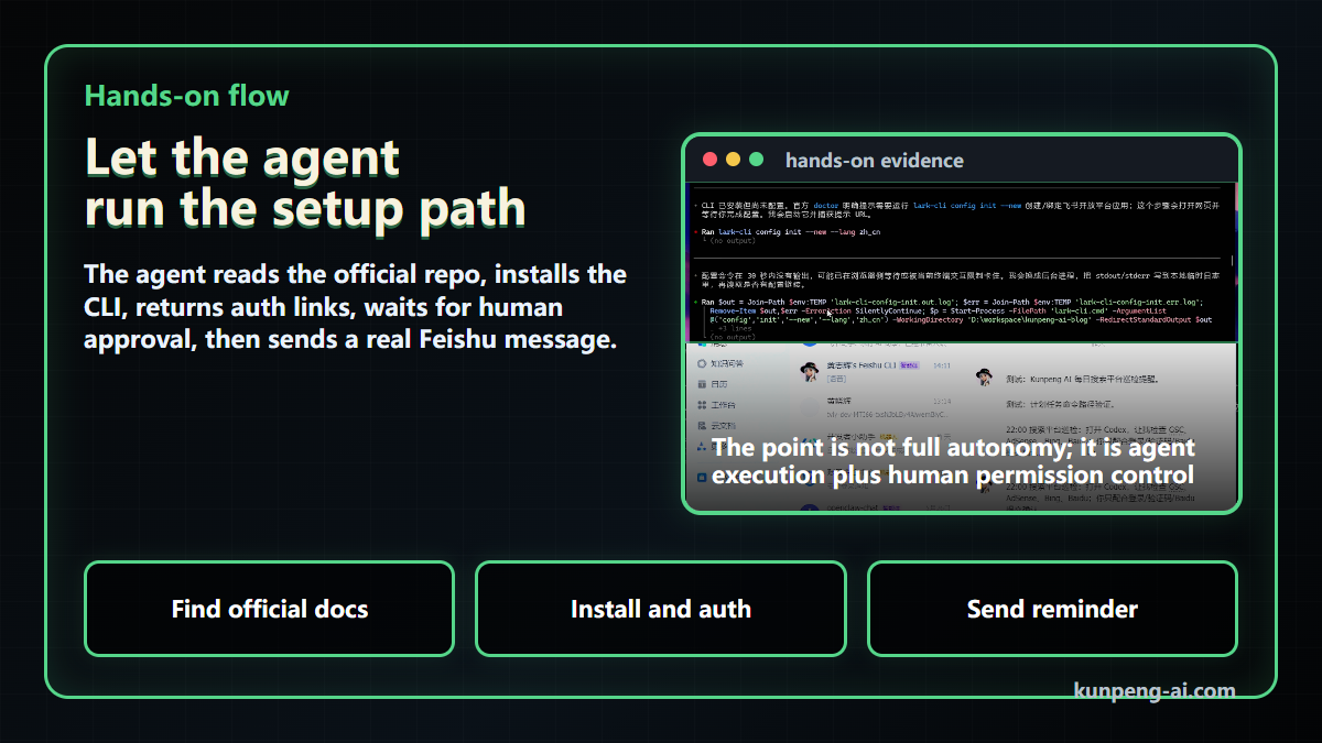 Letting the agent run the setup path, while human authorization stays explicit